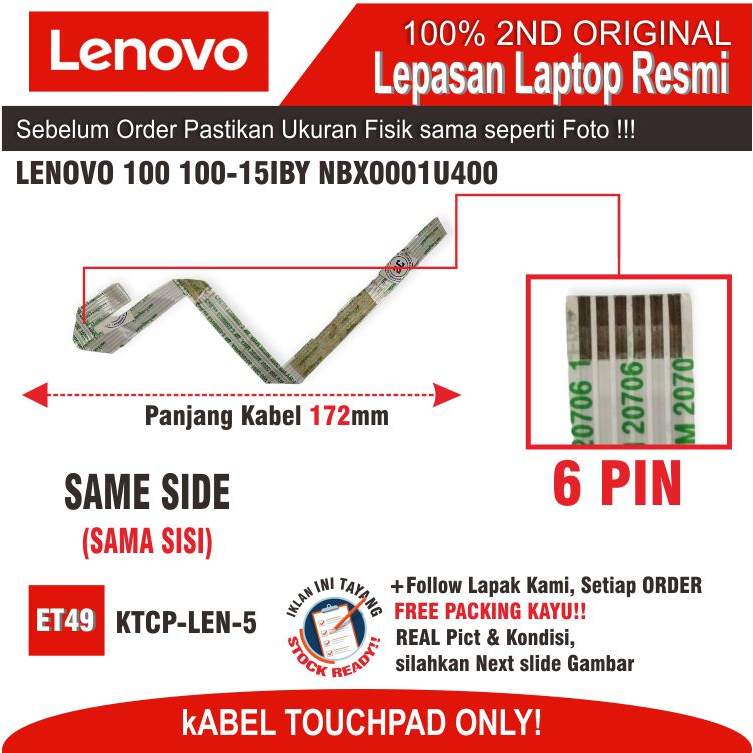 ET49  KTCP-LEN-5 Kabel Konektor Flexy Fleksibel Ribbon cable 6 PIN LENOVO 100 100-15IBY 100-14IBY NB