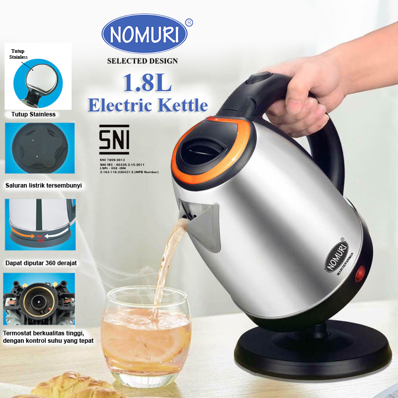 Nomuri Teko Listrik Elektrik Ketel Ceret Listrik 1.8 L