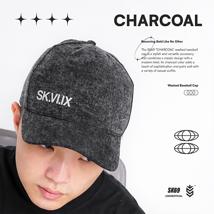 SK69 CHARCOAL Washed Baseball Cap