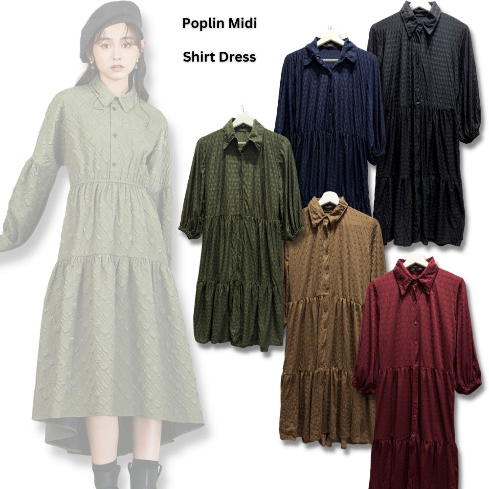 Dress Midi Wanita Lengan Pendek Model Loose (ZR45 MIDI POPLIN DRESS)