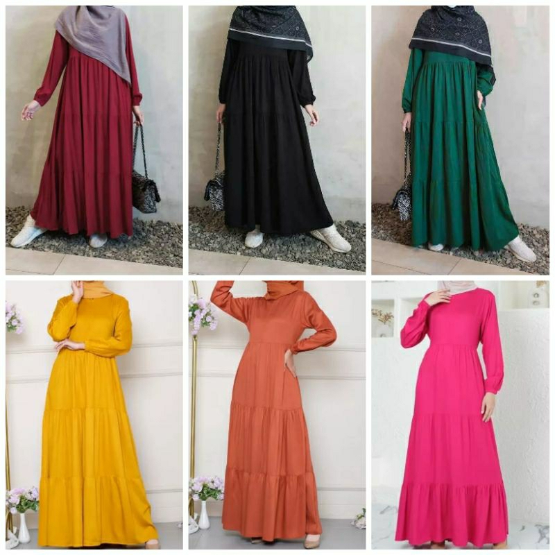 Gamis Rayon Susun Amanda Polos rempel wanita
