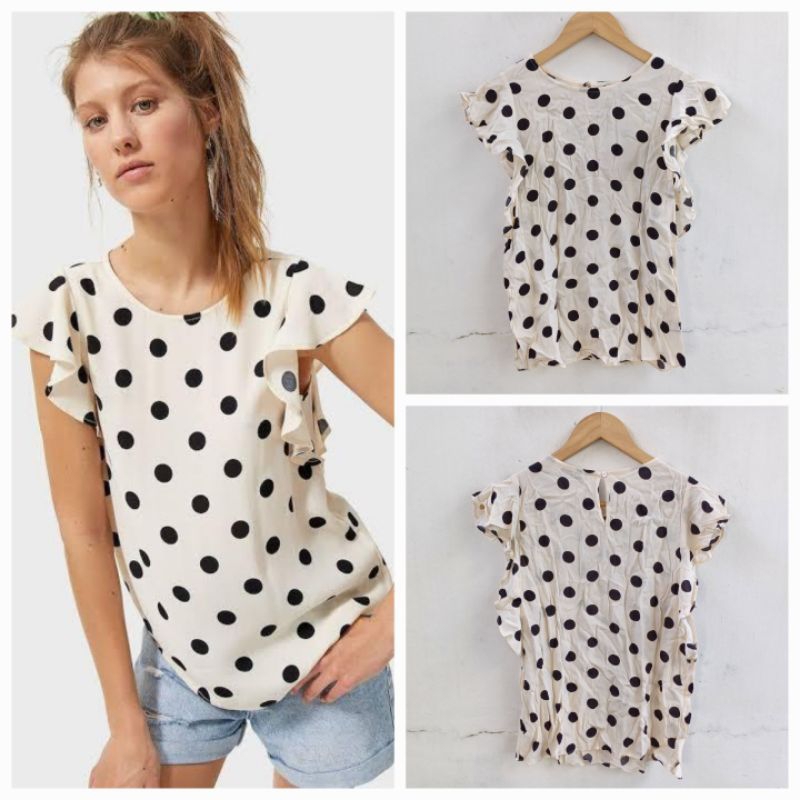 STRADIVARIUS POLKADOT RUFFLE BLOUSE BARU ASLI ORIGINAL