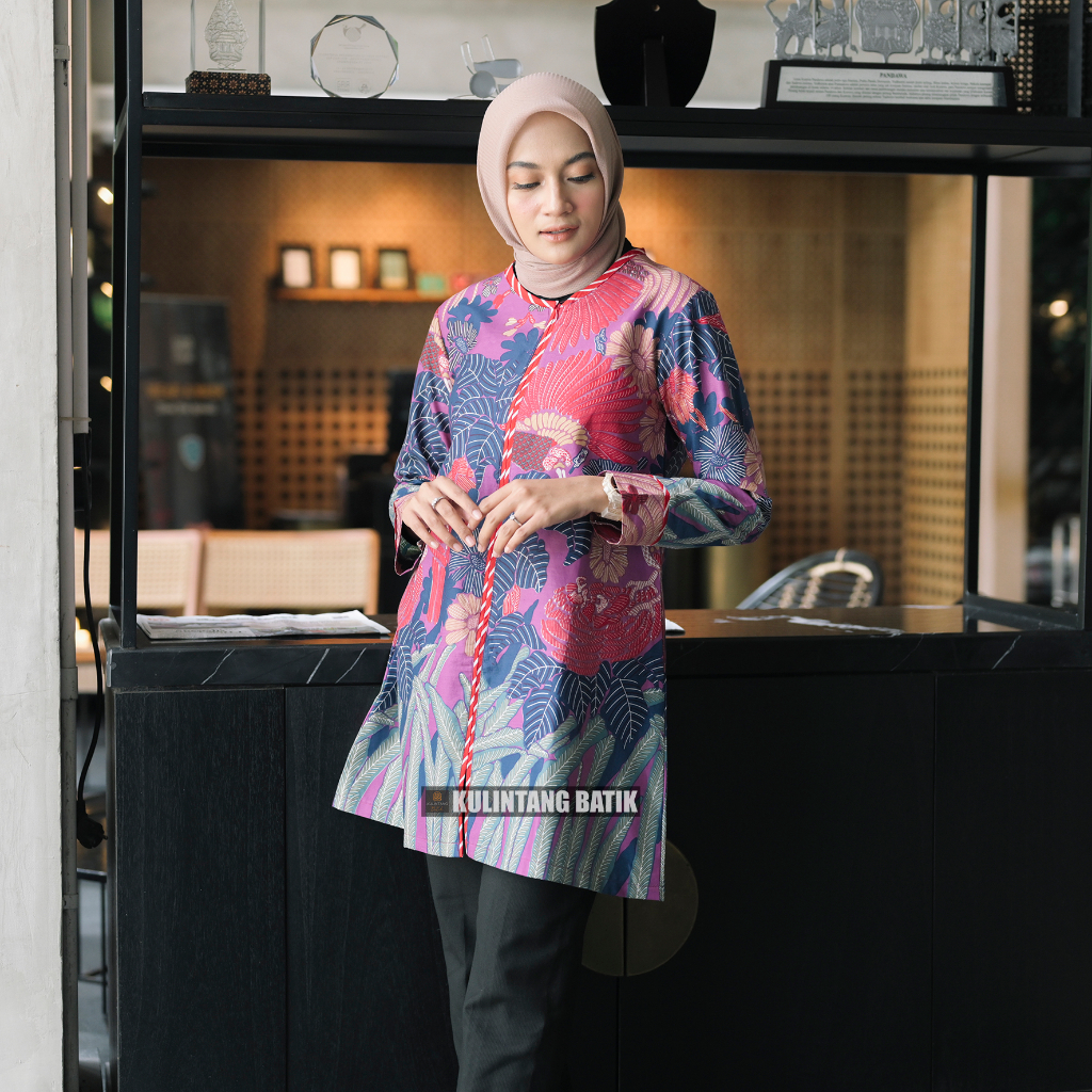 Blouse Atasan Baju Batik Wanita Kerja Kantor Bahan Katun LAPIS TRICKOT WAFFLE Premium Batik Solo Mot