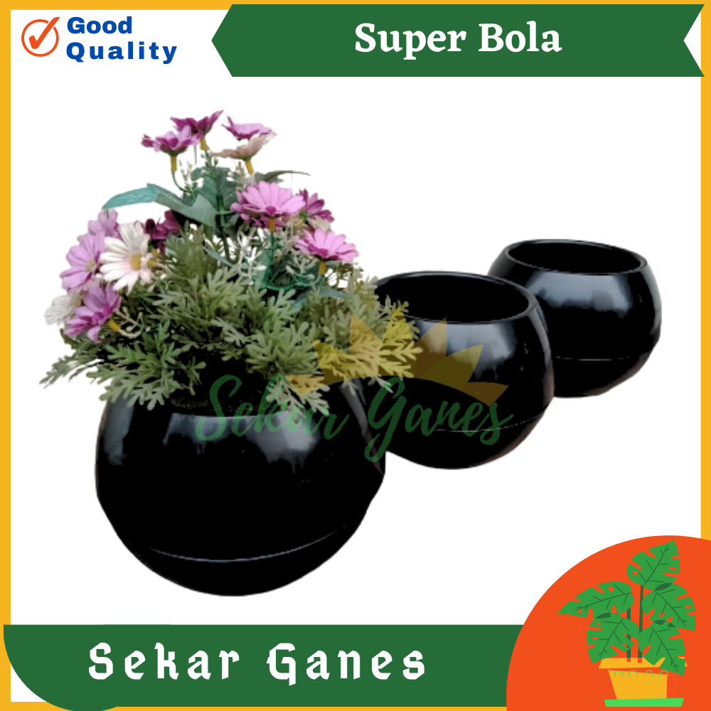 TERLARIS Pot Super Bola Pot Bulat Vienna Hitam Pot Bola 677 Green Leaf Hitam