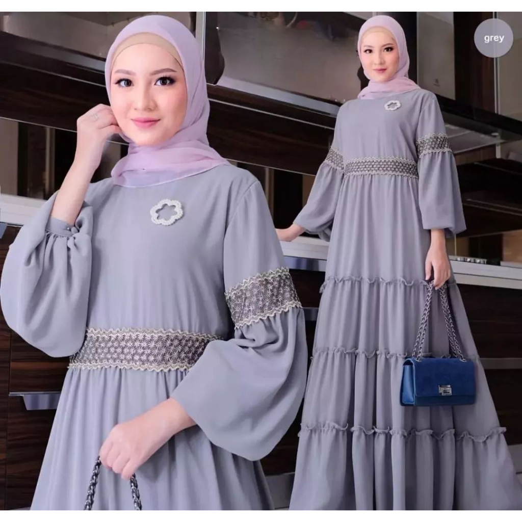 PROMO Artanti Maxy Baju Dress Kondangan Polos Simple Elegan Dress Ceruty Babydoll Premium Mix Renda 