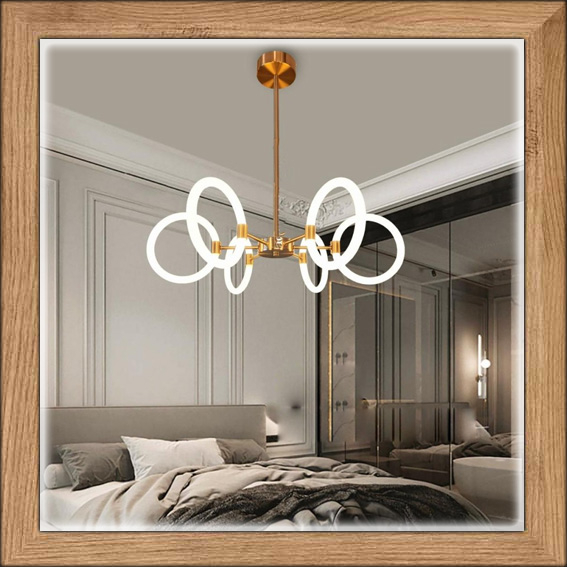 Lampu hias gantung GOLD IRON RING BULAT ACRYLIC MODERN MINIMALIS SPIRAL LED 3 warna cahaya putih kun