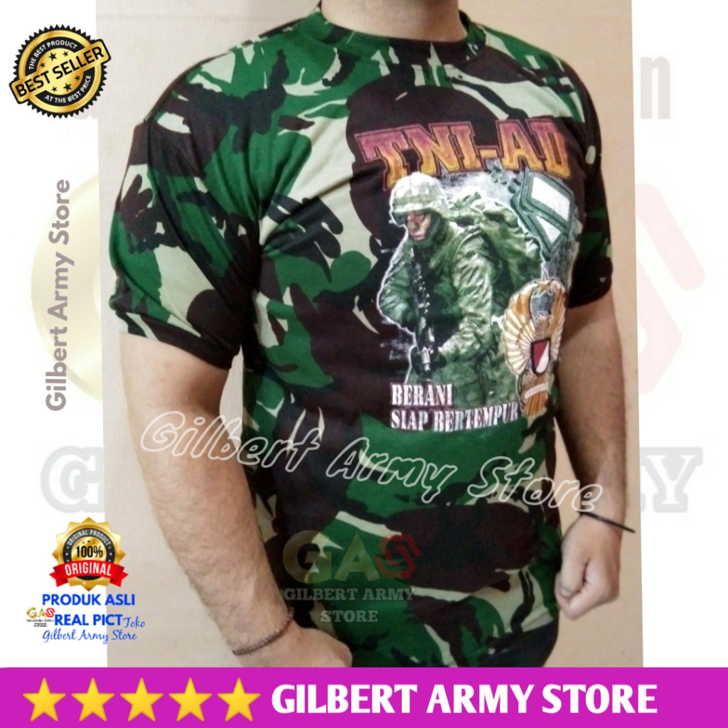 Kaos Loreng TNI Lengan Pendek Oblong Daleman Atasan Pria Gambar GILBERT ARMY STORE Terbaru