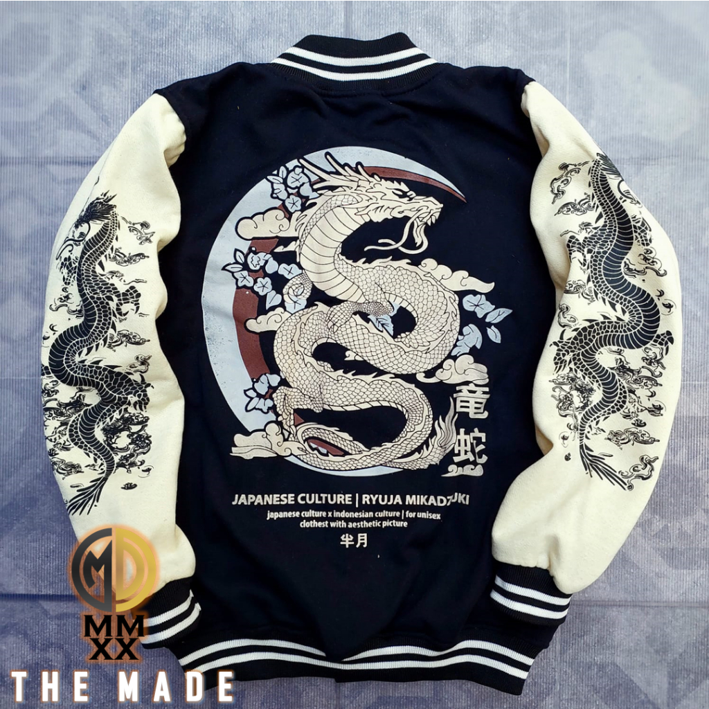 Jaket Varsity Anak 7-15 Tahun Motif Naga Yakuza Japan Culture x Indonesia Culture Jaket Baseball Bomber Anak Motif Gambar