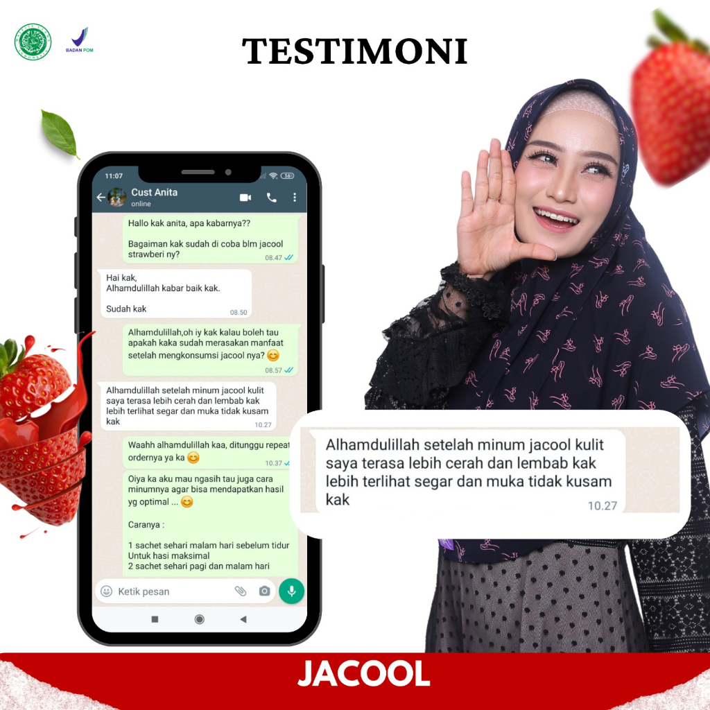 Jacool Collagen Drink Suplemen Kecantikan Perawatan Kulit Minuman Kolagen Ikan + Vitamin C Rasa Strawberry Minuman Serbuk Collagen Beauty Drink Tripeptide L-Glutathione Isi 10 Sachet BPOM