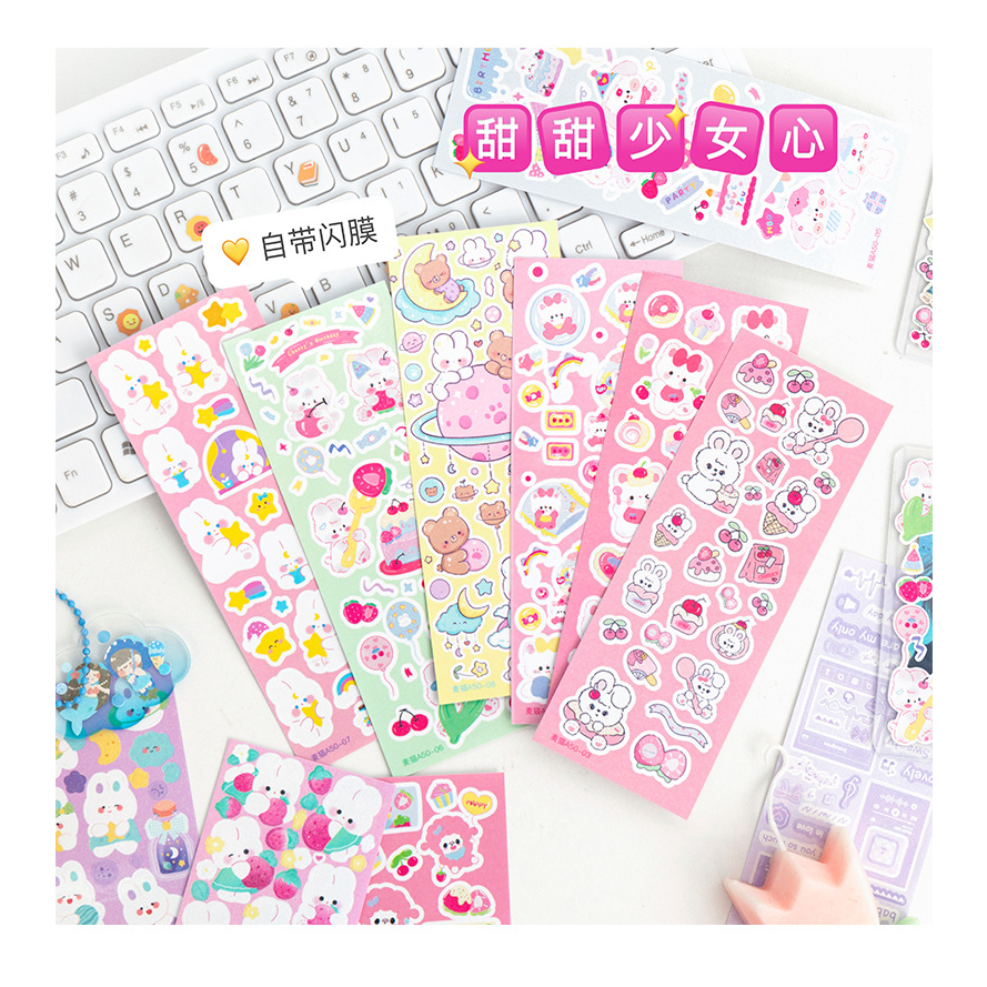 1 B0X [ ISI 100PCS ] Sticker Momo Lucu Aesthetic Korea Glitter Hologram Deco Journal / 100 Lembar Stiker Momo Kartun Waterproof / DIY Diary Jurnal Sanrio Series