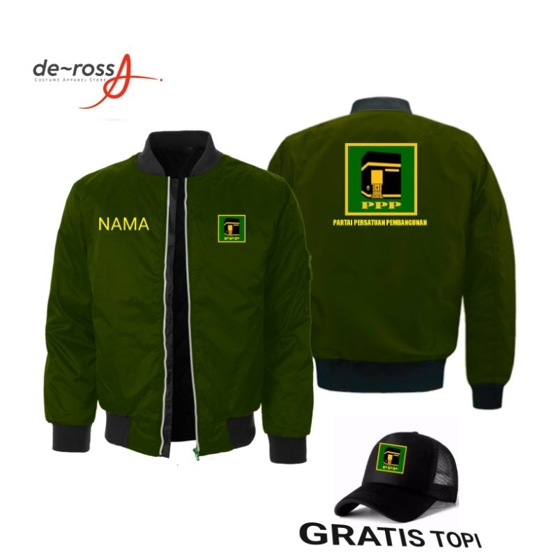 JAKET BOMBER PPP HIJAU BOTOL TASLAN FREE TOPI
