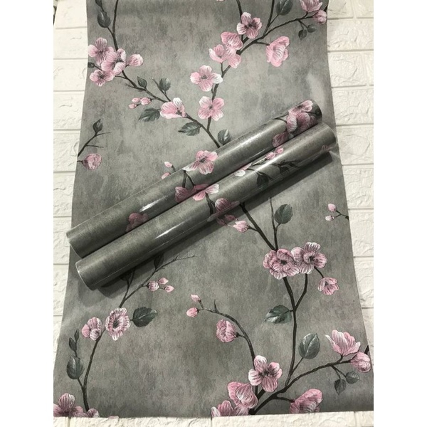 (PROMO) Gudang Wallpaper Stiker Dinding Kamar Tidur Motif Bunga Sakura Vintage Aesthetic Bahan PVC Premium Anti Air dan Anti Noda Berkualitas Terbaik Grade A+ Sudah Ada Lem