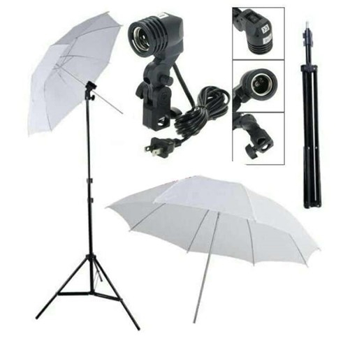 Paket Studio Light Stand 3 Meter with Bag + Lamp Holder + Payung Putih