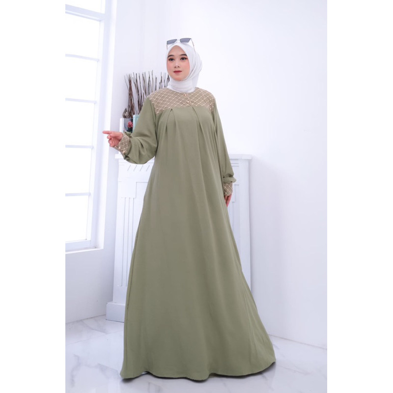 NAGITA DRESS Gamis Cringkle Airflow Kombinasi Burkat GOLD GAMIS POLOS BEST SELLER