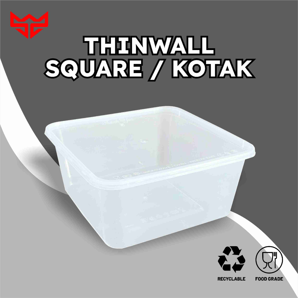 Thinwall Square 2000ml 3000ml Kotak Makan Persegi Bahan Tebal