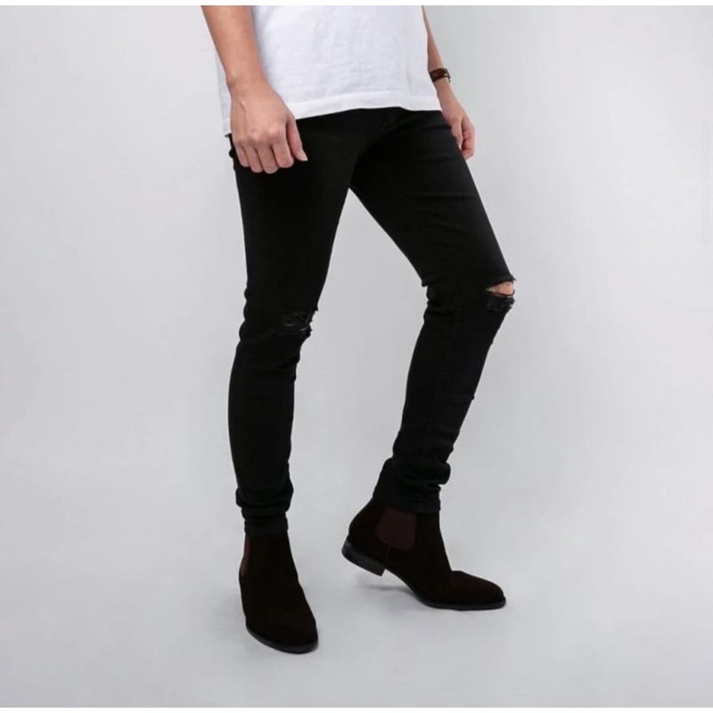 Celana Jeans Pria Sobek Korean Style Trendi