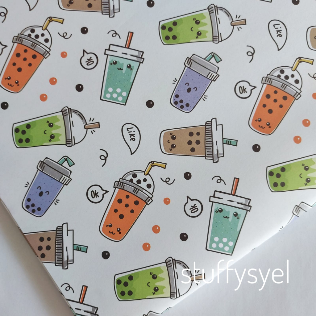

Kertas Kado Boba Drink Bubble Tea Wrapping Paper Sansan Wawa