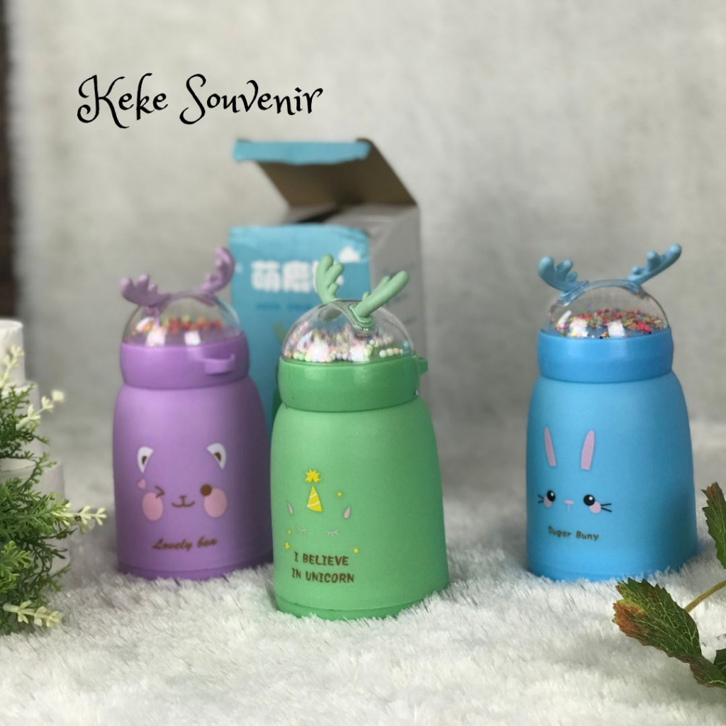 Termurah 1 Pcs Botol Minum Anak Karakter Rusa Botol Kaca Tumbler Minum Anak / Tumblr Murah / Tumblr Anak Lucu