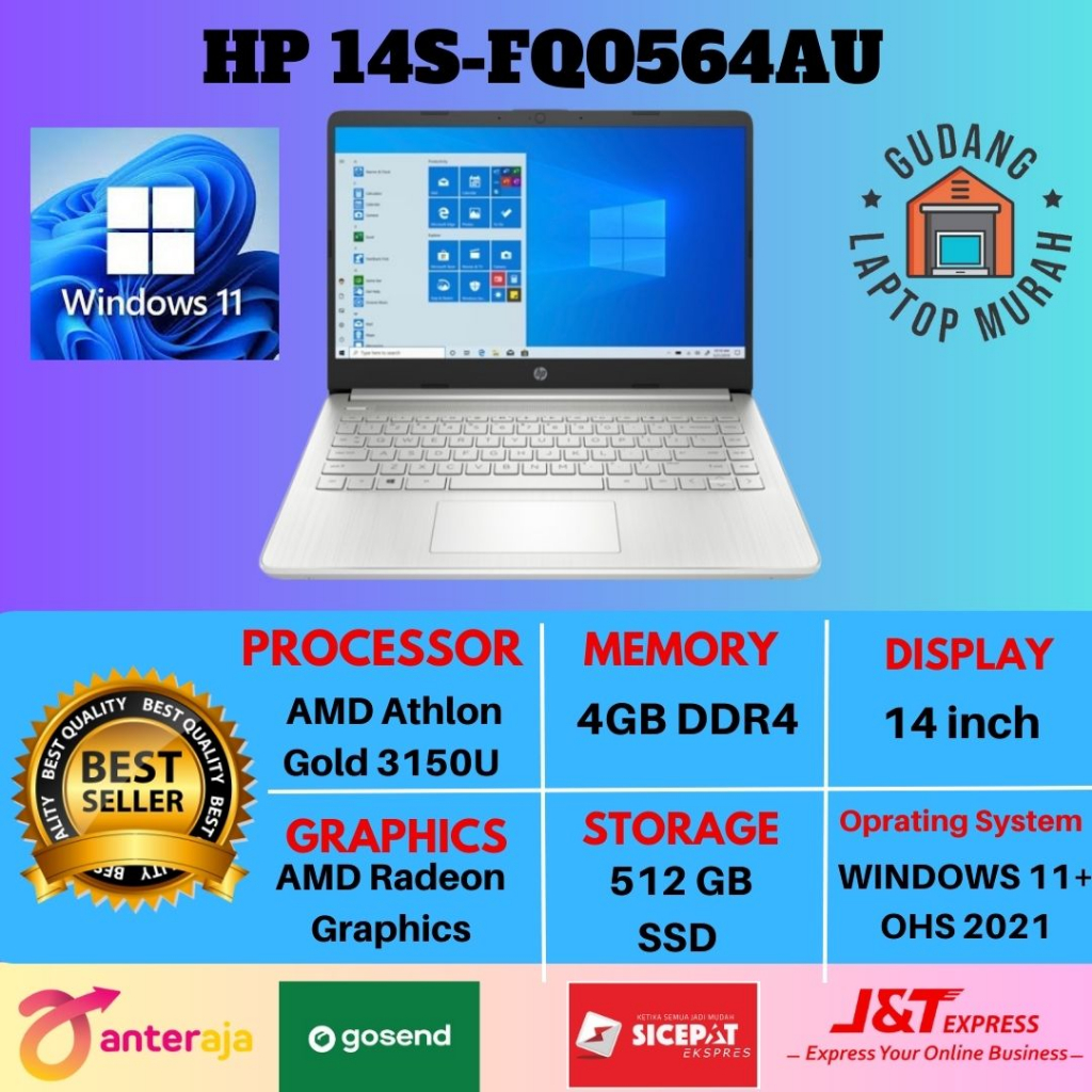 Laptop HP 14S FQ0564AU ATHLON GOLD 3150U 8GB 512GB WIN 11 OHS