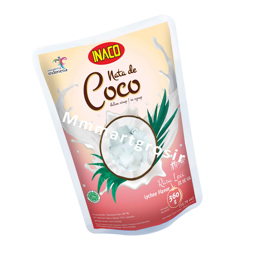Inaco Nata De Coco / Minuman Coconut Gel / Minuman Rasa Leci Flavor / 360gr