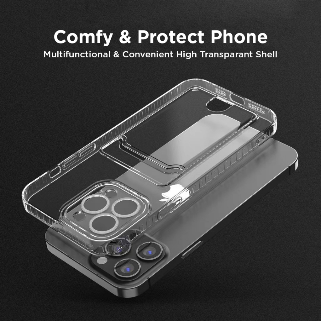 Inbox Clear Card Case for iPhone 11 12 13 Pro Max Samsung S23 Ultra | Casing dengan Slot Card Holder