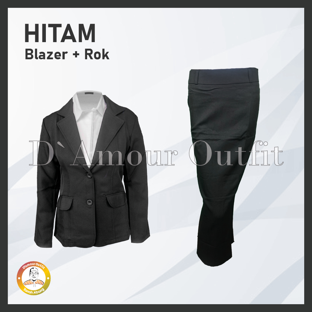 One Set Setelan Jas Blazer Rok Span Belah Panjang Wanita Stelan Jas Kerja Kantor Cewe Polos Dewasa Anak Jaket Blezer Kancing 2 Cewek Pakaian Formal Kantoran Dasar Hitam Celana Pendek Line a Mini Rempel Jumbo Big Size Cardigan Kain Outer Perempuan Korea