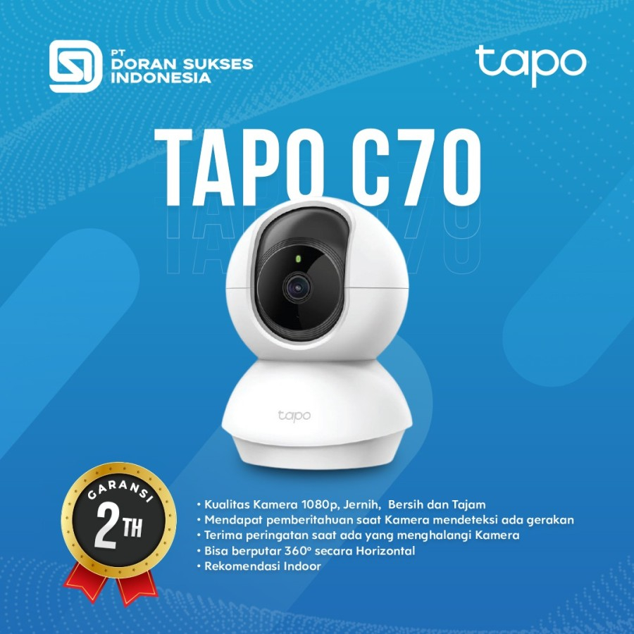 Tapo TC70 - Home Security Wi-Fi Pan and Tilt Camera 2MP 1080p - Garansi Resmi