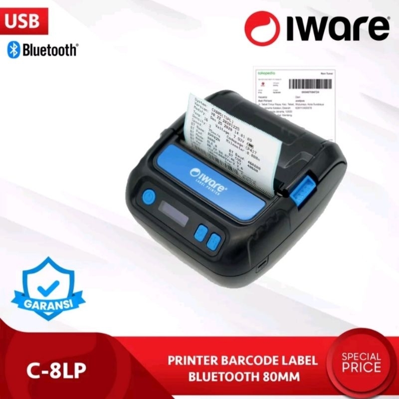 Printer Barcode Thermal Mobile Iware C-8LP USB + BLUETOOTH Cetak Resi Online Shop