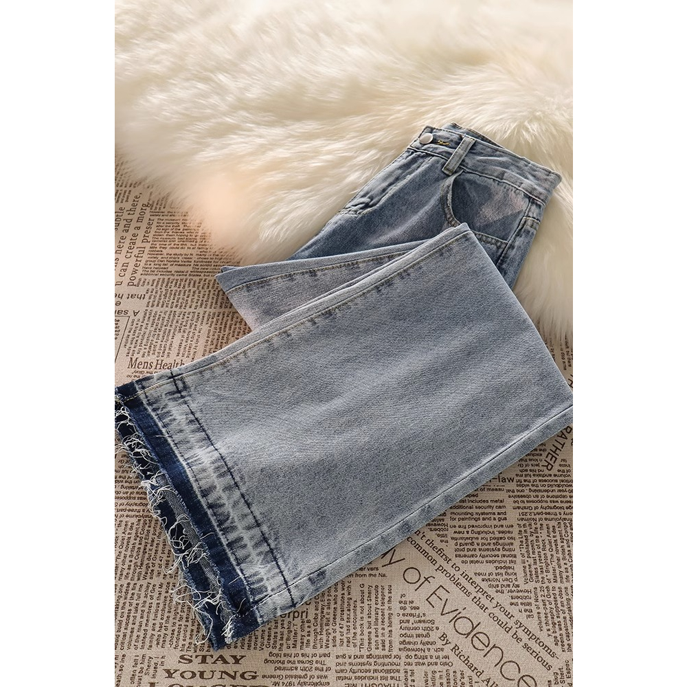 Biru muda Rawis Denim Highwaist Loose Celana Jeans Wanita korea