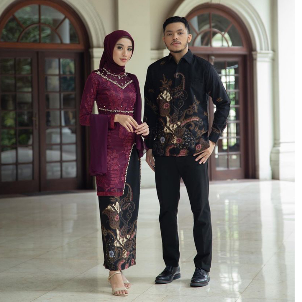 HANNA TUNIK Couple Kebaya Brukat Wanita dan Kemeja Batik Pria size M L XL. Kebaya Wisuda Kebaya Kondangan Kebaya Lamaran Terbaru