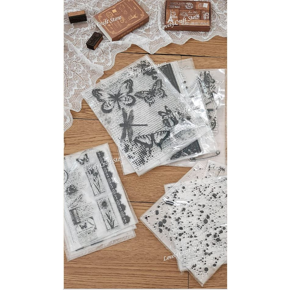 LovelyCraftStore | S 45 ~ Transparent Silicone rubber Clear Stamp ~ Cetakan Silikon Embosser Kue Fondant Cookies Clay Stempel Silikon Transparan Silicone Stamp Leaves, Butterfly, Daun, Kupu untuk journal, cards, art craft, scrapbook