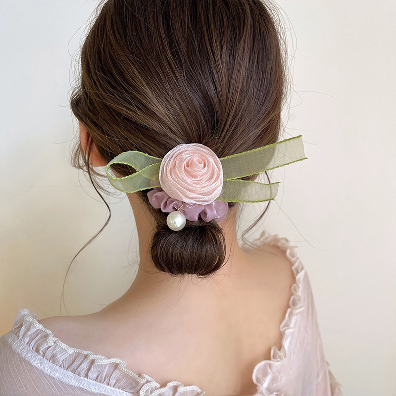 Caliloops Scrunchies Karet Ikat Rambut Rose Mawar Korea Dewasa Gilroy