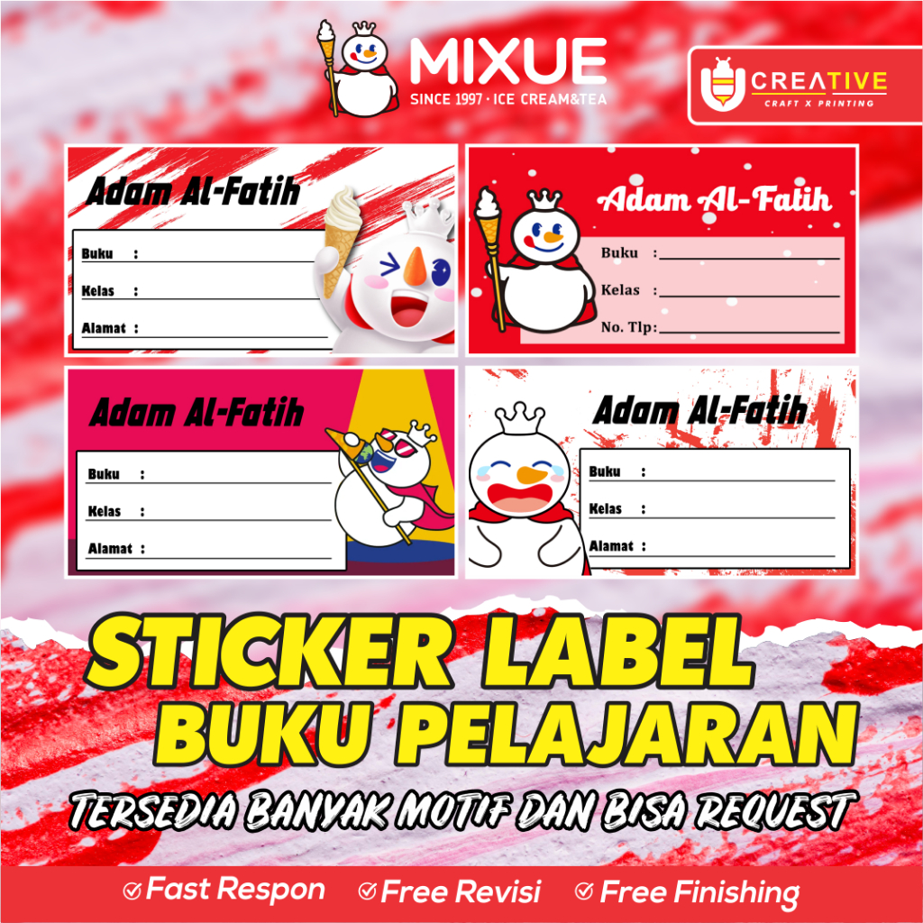 

Sticker / Label Buku Pelajaran Bisa Custom Nama (Isi 20pcs) Tema Mixue