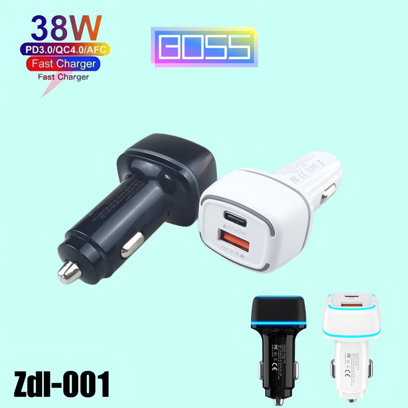 BOSS - BATOK SAVER CHARGER MOBIL ZDL-001 38W LED USB TYPE C FAST CHARGING