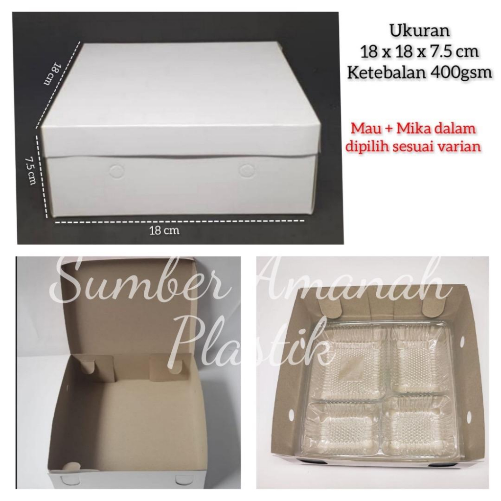 Dus | Box 400gsm 18x18 | Kotak Nasi Kue Makanan Polos 18 x 18 Mickey Per 25pcs