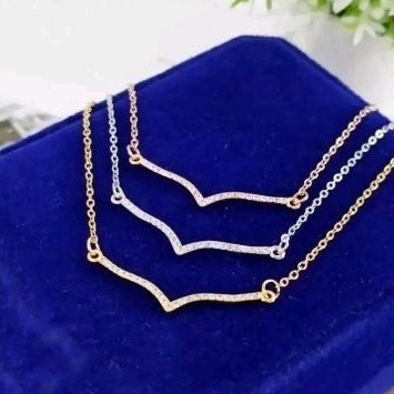 RinaXp- Kalung Aurel Mini Titanium Permata Zircon, Kalung Simpel Elegan Anti Karat Import Lapis Emas
