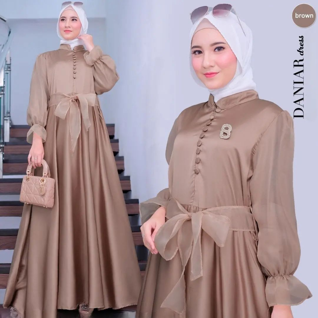 Kinaan - Daniara Gamis Terbaru 2023 Lebaran Wanita / Bahan Maxmara Mix Organza Polos / Gamis Kondang