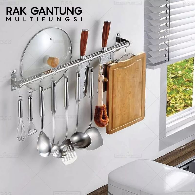 Rak Dapur Tempel Dinding Rak Pisau Panci Stainless Multifungsi