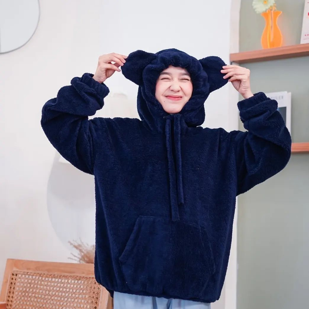 Sweater wanita BEAR SHERPA HOODIE JPN BAHAN SHERPA LD 100 CM PB 55 CM Sweater wanita korean style Hoodie wanita jumbo Hoodie wanita oversize