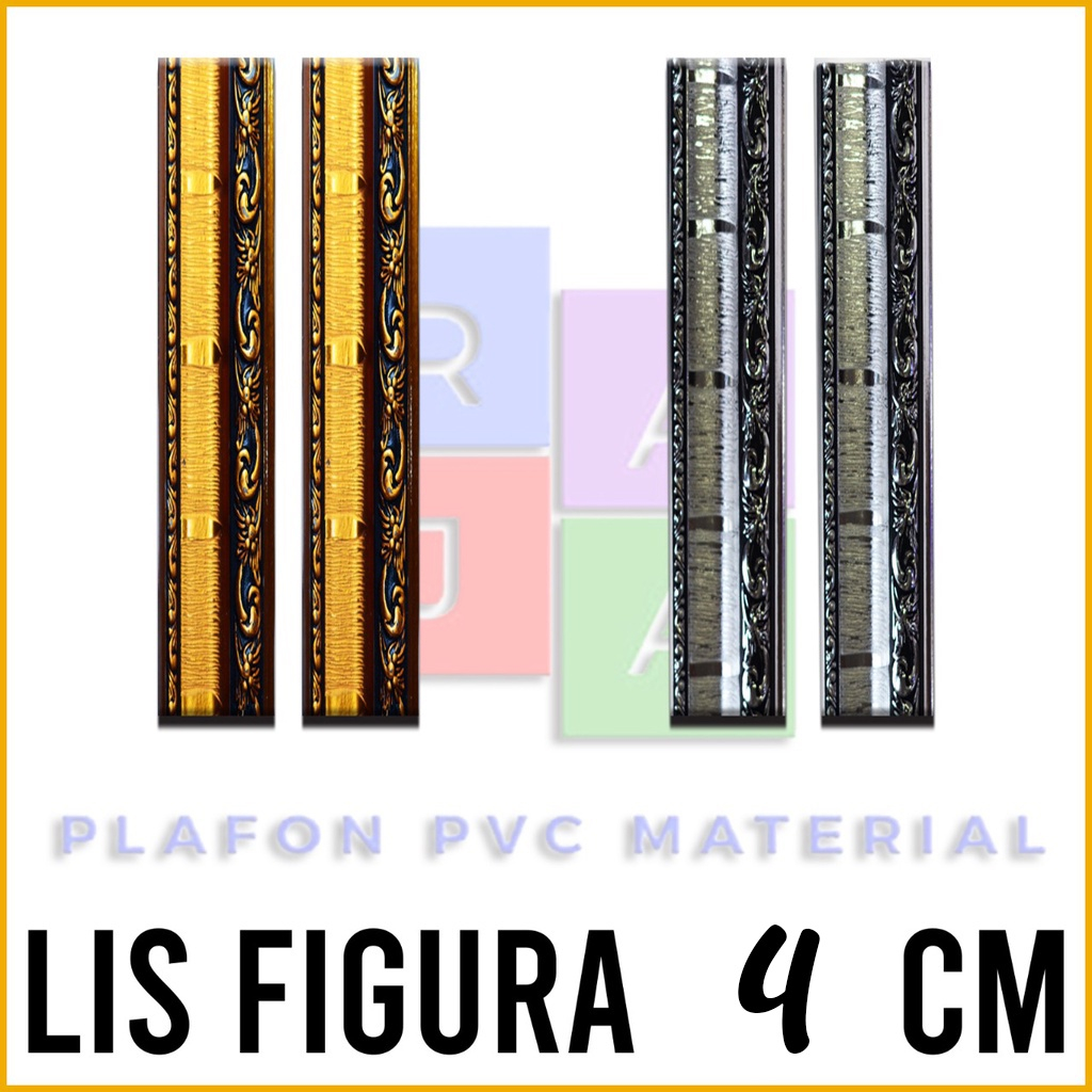 Lis Plafon PVC Mewah Model Figura Lebar 4 cm Emas Hitam Ukuran 400 cm x 4 cm