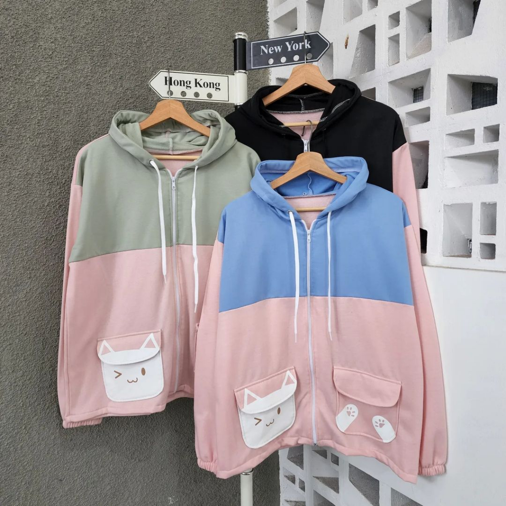 Jacket wanita CATTIE POCKY ZIPER JPN BAHAN FLEECE LD 100 CM PB 65 CM Jacket wanita terbaru 2023 kekinian Baju atasan wanita lengan panjang