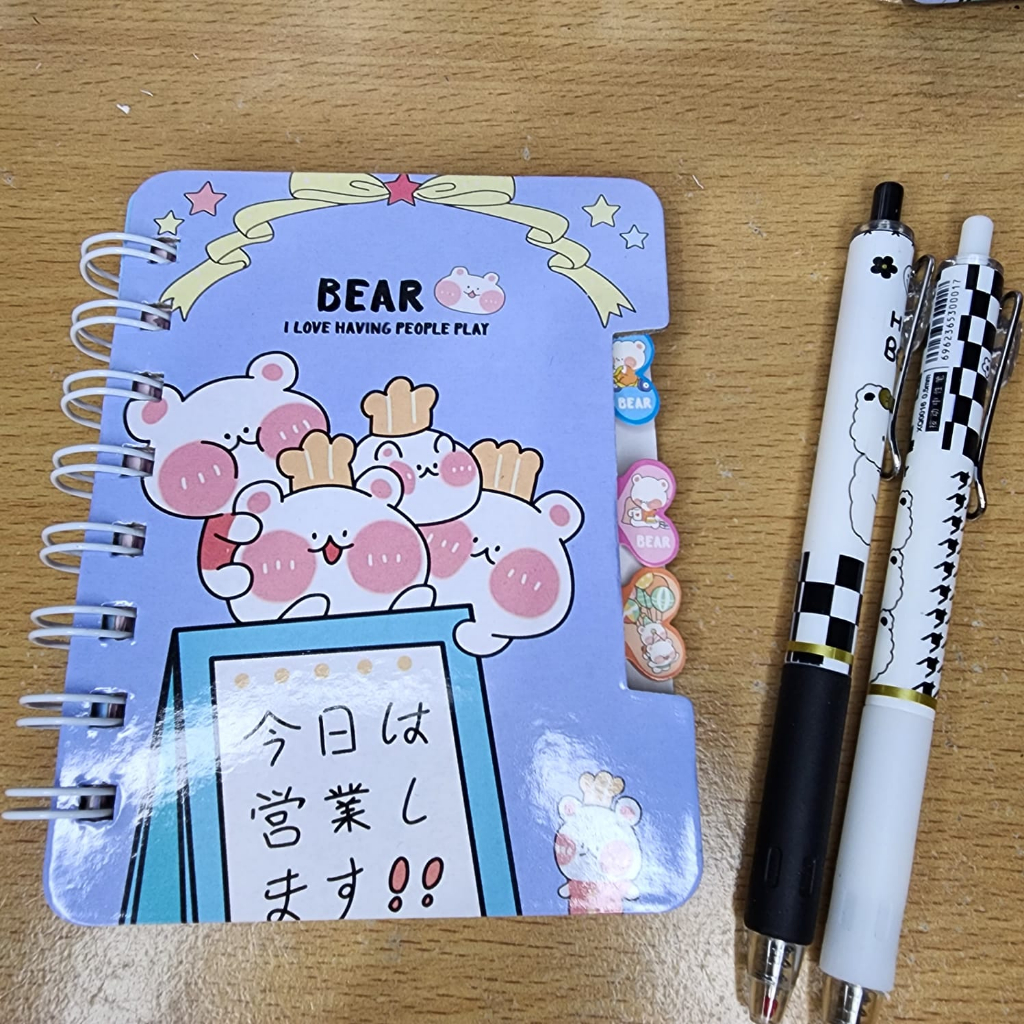 NoteBook Mini Motif Kartun Isi 55 Lembar Muat Kantong / Buku Memo Catatan Kecil Ring Warna-warni