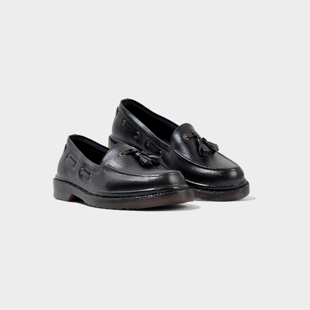 Xcloud x Satmata Sepatu Formal SlipOn Casual Pria ALSAKI Kulit Asli Black