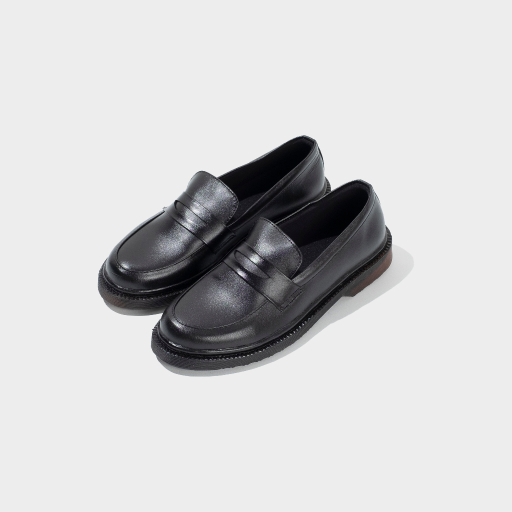 Xcloud x Satmata Sepatu Formal SlipOn Casual Pria DIRATAMA Kulit Asli Black