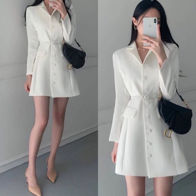 QUEEN SAKURA - Q11296D - LADY SUIT PREMIUM DRESS WITH BELT IMPORT - MIDI DRESS BLAZER PREMIUM CASUAL
