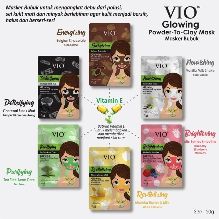 Vio Series || Foam Cleanser Acne & Pore Bright 60ml | Powder To Clay Mask 20gr ( Belgia Chocolate, C