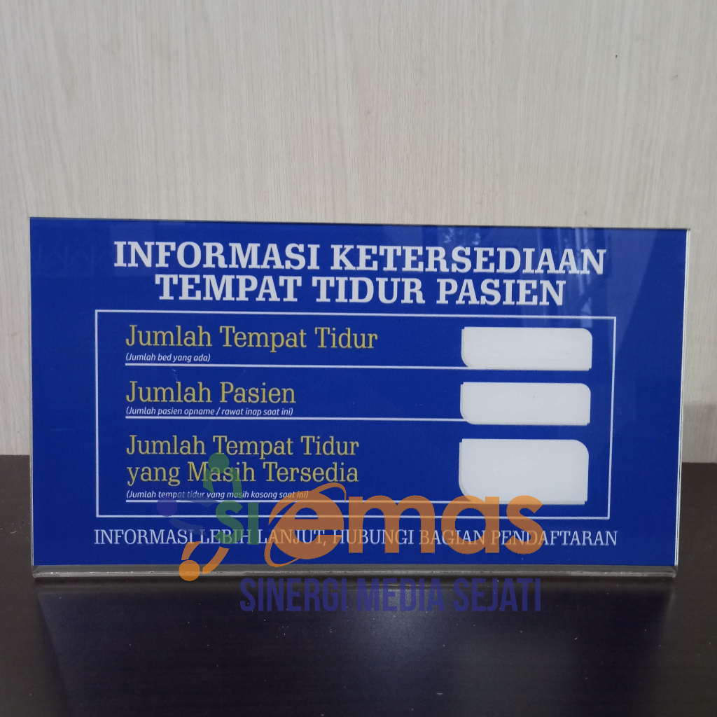 Akrilik Informasi Tempat Tidur Pasien Rawat Inap | Akrilik Papan Informasi Ketersediaan Bed Pasien