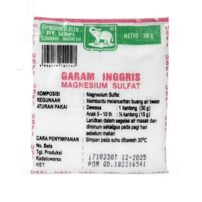 Garam Inggris Magnesium Sulfat Sachet 30gr Cap Gajah