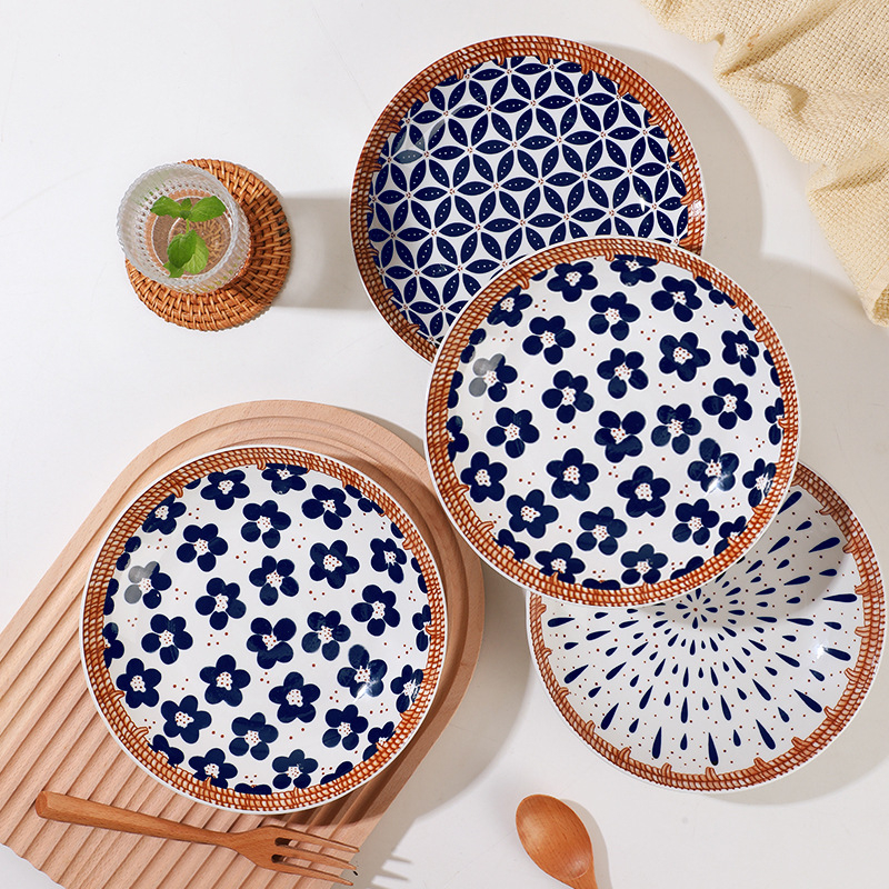 

Piring Makan Keramik 20 cm / 8 Inch ese Nordic Style Aesthetic Plate Minimalis Ratan Anyaman Motif