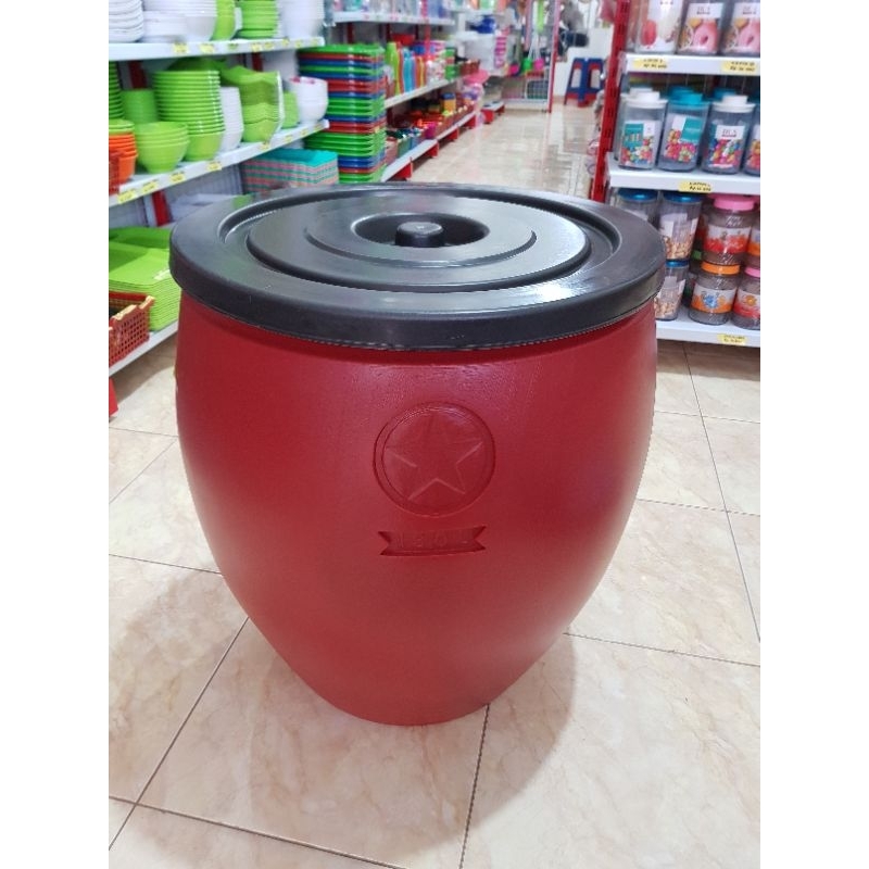 Gentong air 130 liter/Guci air merah/Gentong plastik tutup bintang